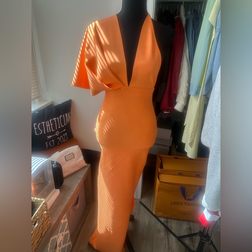 Unsensored One Shoulder Orange Dress
